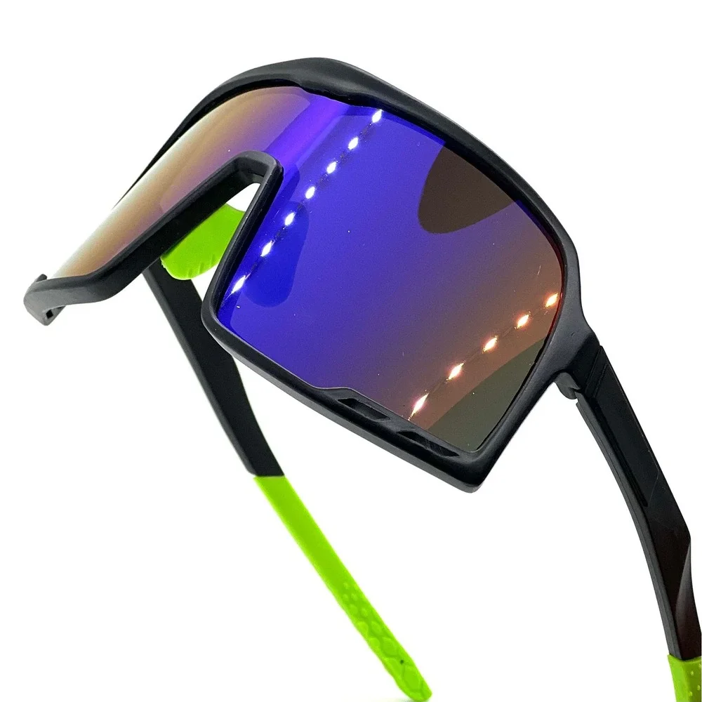 Men's‎ Sport Sunglasses Black Frame Mirror Lens Neon Green Accents Outfit Gafas